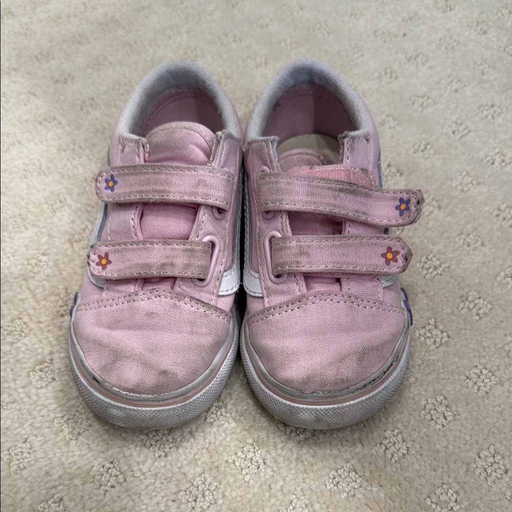 Vans Pink Kids Shoes with Floral Accents